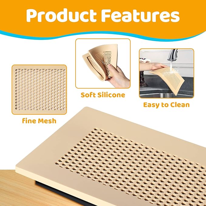 Orzbow Baby Proofing Soft Silicone Vent Cover for Home Wall/Ceiling/Floor Register of Width 5.3" to 5.9", Length 11.3" to 11.9", Child Proof Floor Air Vent Deflector Cover, Easy Install, Khaki, 2 Pack - Image 6