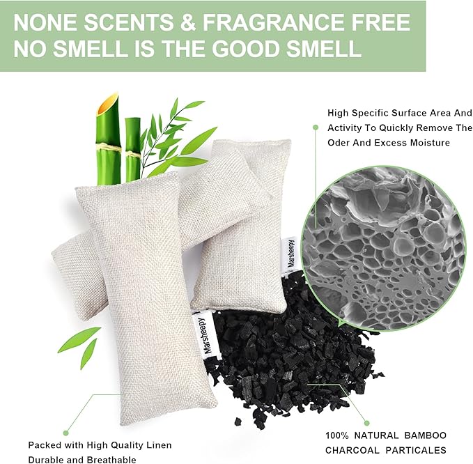 6 Pack Charcoal Shoe Deodorizer Bags, Shoe Smell Remover and Odor Eliminator,Bamboo Charcoal Air Purifying Bags, Activated Charcoal Odor Absorber for Gym Bag, Car, Pet, Closet - Image 2