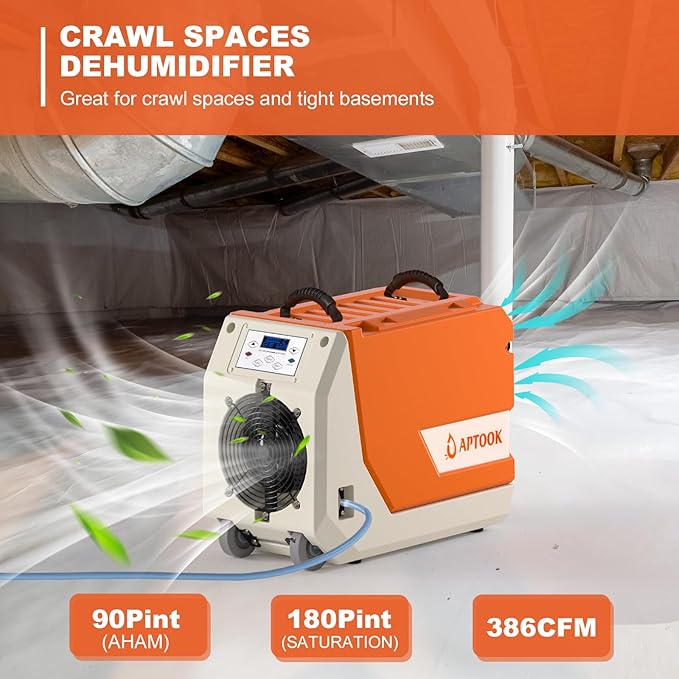 180 Pint Commercial Dehumidifier with Pump for Large Basements & Crawl Spaces, Continuous Drain Dehumidifier up to 6,000 Sq.Ft, Auto Defrost, Memory Restart, Digital Control, with Wheels - Image 3