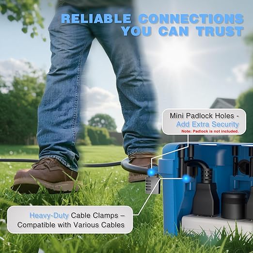 Flemoon Medium Outdoor Electrical Box (11.5x5.2x4 inch), IP54 Waterproof Extension Cord Cover w/6 Cable Entry Ports, Weatherproof Connection Box for Power Strip, Timer, Plug, Holiday Lights, Blue - Image 8