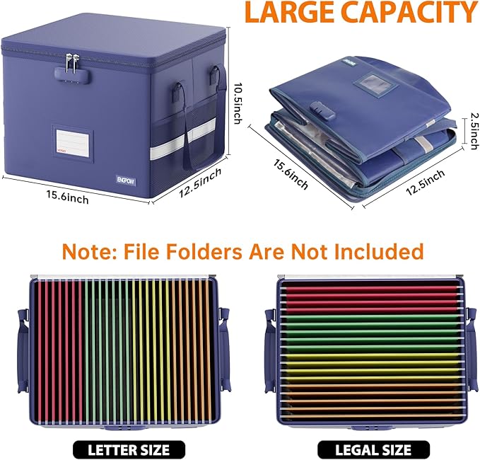 ENGPOW 5200°F File Box Fireproof Document Box with Lock,Heat Insulated Collapsible File Storage Organizer Box with Handle,Portable Home Office File Cabinet for Hanging Letter/Legal Size Folder, Blue - Image 8