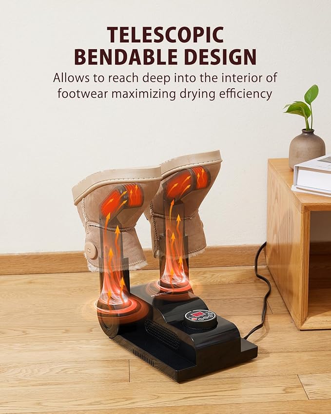 FORLIM [Upgraded Temperature Control] Boot Dryer for Work Boots - Shoe Dryer with 24-Hour Delay Timer, Portable Glove Dryer & Boot Warmer, Automatic Shut-Off Timer, Folding Design, Smart Panel, Black - Image 7