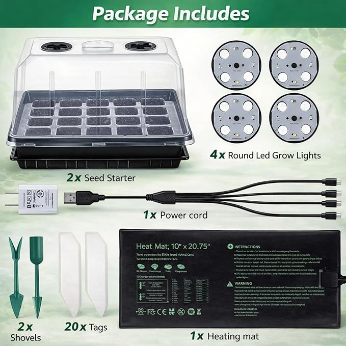 2 Sets Seed Starter Tray with Grow Light & Heat Mat, 40-Cell Seed Starter Kit with Humidity Dome & Adjustable Vents, Indoor Plant Germination Trays, Seedling Startering Trays for Faster Germination - Image 5
