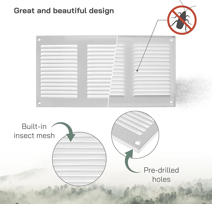 Vent Systems 12" x 6" Inch (Overall) Scratch Resistant White Metal Vent Cover - 3 Pack - Louvered Duct Grille with Built-in Mesh Screen - Wall or Ceiling HVAC Ventilation Register for Indoor & Outdoor - Image 3