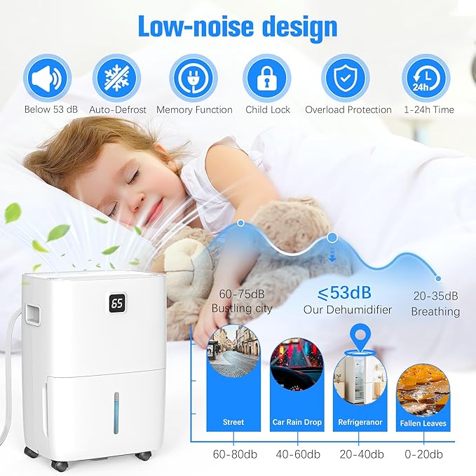 DEVERSE Max 80 Pints Energy Star Dehumidifier for Home/Bedroom/Basement, 5000 Sq.Ft Coverage, with Drain Hose, Smart Humidity Control & Large Tank - Image 7