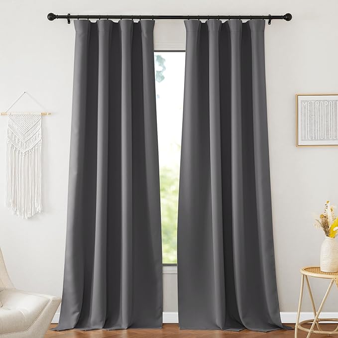 NICETOWN Grey Blackout Curtains 108 inches Long for Living Room, Pinch Pleated Room Darkening Noise Reducing Thermal Extra Long Drapes Window Treatment for Bedroom, W52 x L108, 2 Panels by NICETOWN