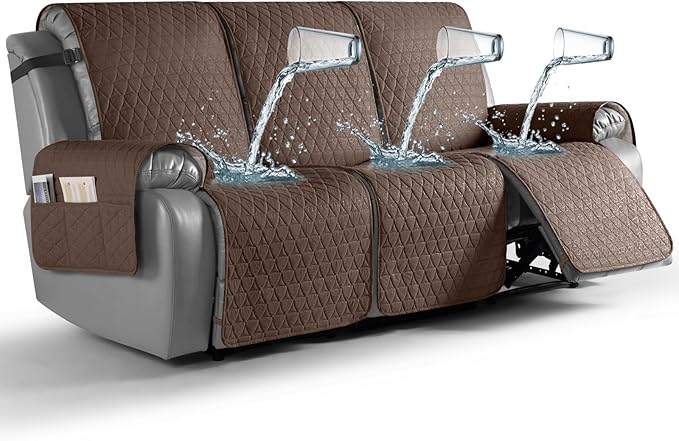 TAOCOCO 100% Waterproof Recliner Cover, Non-Slip Washable Reclining Couch Cover with Elastic Leg Straps, Furniture Protector for Dogs (Brown, 3 Seater) by TAOCOCO