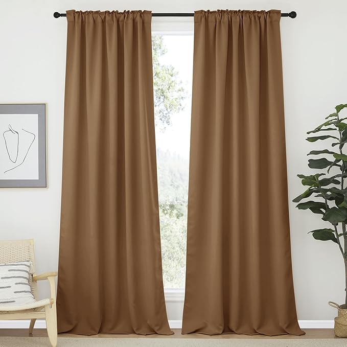NICETOWN Bedroom Blackout Curtain Panels - (Gold Brown Color) 52 x 108 Inch, 2 PCs, Insulating Energy Saving Solid Rod Pocket Blackout Drapes for Hall, Villa - Image 2