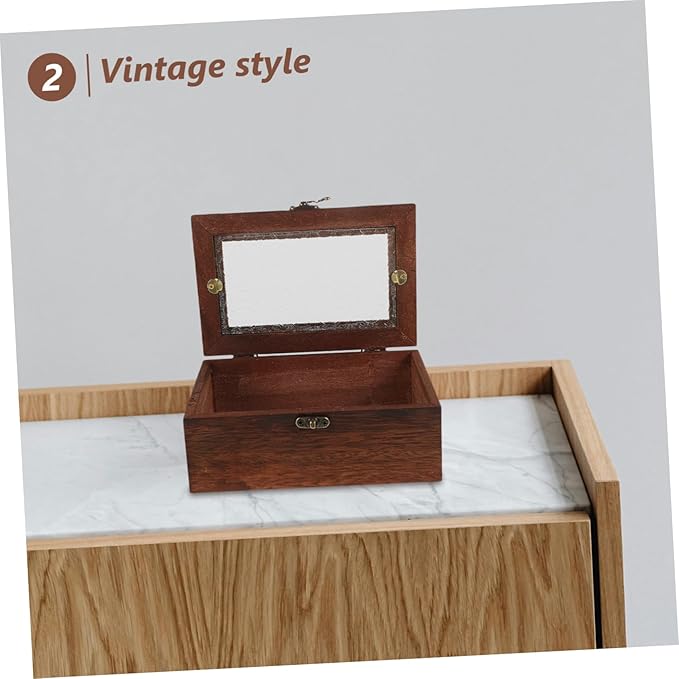 Wooden Display Case with Glass Lid for Keepsakes Jewelry Storage Box Retro Design Solid Wood Organizer for Specimens Dried Fruits and Important Documents - Image 2