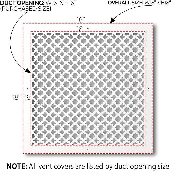 SABA Home Decor Air Vent Cover Grille - Acrylic Plexiglass 16" x 16" Duct Opening, 18" x 18" Overall White Finish Decorative Covers for Walls & Ceilings NOT for Floor USE, Venetian - Image 2