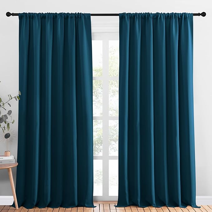 NICETOWN 2 Panels Blackout Curtains, Rod Pocket Thermal Insulated Drapess for Bedroom, Privacy Protection Easy-Care Heavy Duty Curtains for Living Room/Dining Room, W70 x L95 inches, Moroccan Blue by NICETOWN