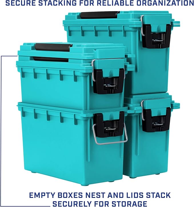 Sheffield 12633 Ammo Storage Box, Stackable .30 Cal Field Boxes, Water and Dust Resistant, Lockable Storage Box with Handle, Secures Hunting Gear, Supplies, and Bullets, Made in USA, Teal, 1-Pack - Image 6