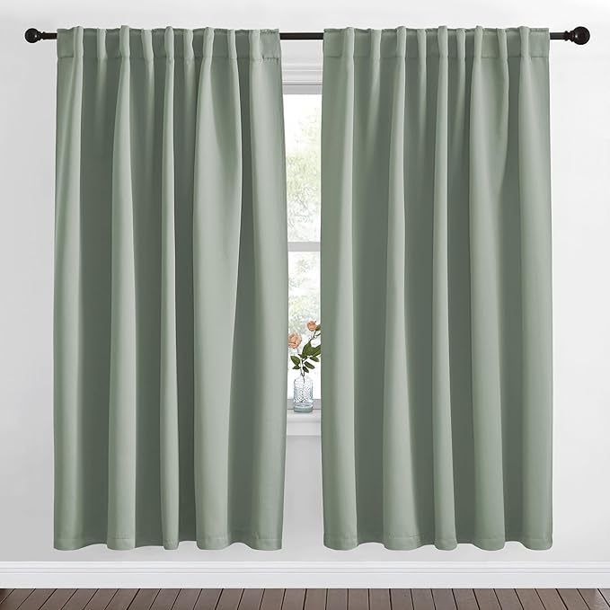 NICETOWN Blackout Curtain Panels Window Draperies - (Greyish Green Color) 62x72 inch, 2 Pieces, Insulating Room Darkening Blackout Drapes for Doorway Shower Bathroom Laundry Room Bifold Door by NICETOWN