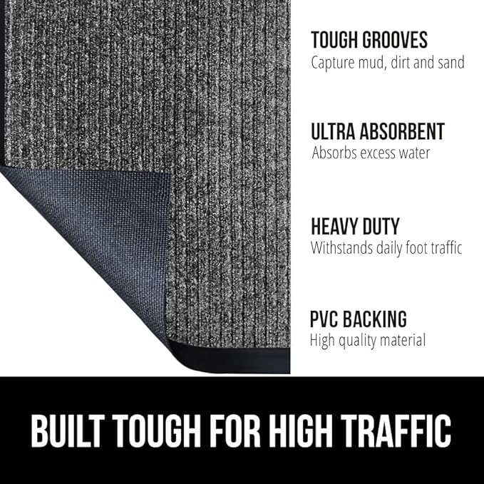 GORILLA GRIP Waterproof Traffic Guard Door Mat, 70x24, Heavy Duty Entryway Mats, Strong Backing Commercial Rugs for Office Hallway, Garage Floor and Home, Low Profile Carpet Runner, Light Grey - Image 2