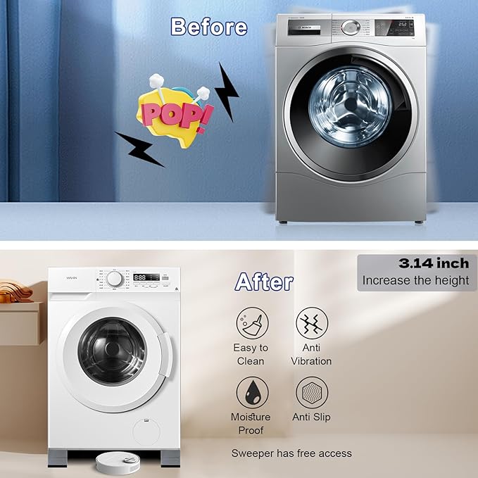 4Pcs Anti Vibration Pads for Washing Machine, Stops Washer Dryer Moving, Prevents Noise, Vibration Transfer, Antivibration Stabilizer Support Feet (Increase3.14in) - Image 2