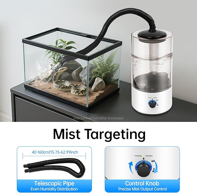 Reptile Humidifier & Fogger 4L Large Capacity Tank Cool Mist Maker with Adjustable Hose, Auto Shut-Off for Terrarium Geckos Snakes Turtles Lizards Frogs - Image 3