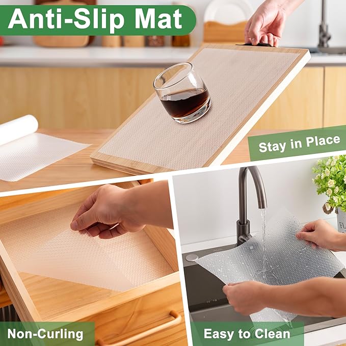 12 Inches x 10 FT Non-Adhesive Shelf Liner Water Resistant Oil-Proof Thickened Easy to Clean and Cut Drawer Mats for Refrigerator, Desk, Cabinet, Kitchen - Image 4