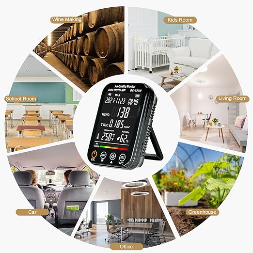 Air Quality Monitor Indoor, 4-in-1 Accurate Air Quality Detector with HCHO | TVOC | Temperature (℃/℉) | Humidity Sensor Air Analyzer with Digital LCD Screen, Sound Alarm for Home, Cars, Plants - Image 7