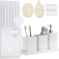 White Bathroom Set, White Bathroom Accessories Sets with Shower Curtain and No-Slip Bath Rugs, Natural Loofah Sponge, Soap Dispenser, Toothbrush Holder, Toothbrush Cup and Tray for Bathroom by LetUsMakeHomeYourFavoriteDestination