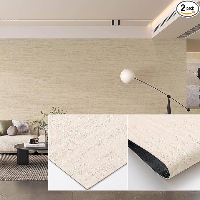 3D Wall Panels Peel and Stick – 2pc X 23.82"x110" PVC Faux Travertine Texture, Self Adhesive Waterproof Wall Covering, DIY Accent Wall, Sofa Background Backsplash & Modern Home Decor, Covers 36 sq.ft by NAMAII