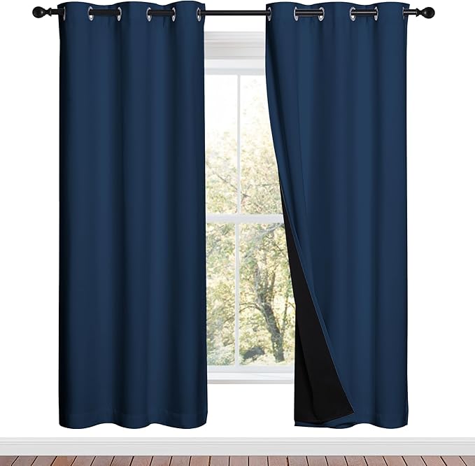 NICETOWN Moroccan Blue Full Shade Curtain Panels, Pair of Energy Smart & Noise Blocking Out Blackout Drapes for Dining Room Window, Thermal Insulated Guest Room Lined Window Dressing(42 x 72 inch) by NICETOWN