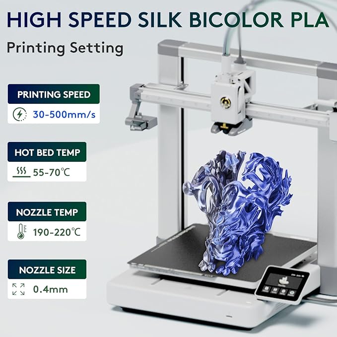 ERYONE Silk Dual Color PLA Filament 3D Printer 1.75mm +/- 0.03mm, Bicolor Filament Two Tone PLA 1KG(2.2lbs) Cardboard Spool, Midnight Blue & Silver - Image 2