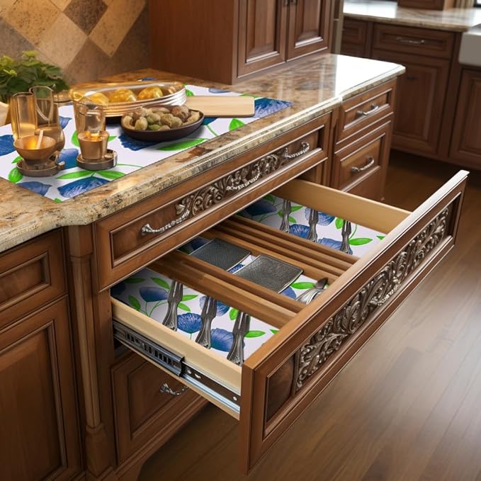2 Rolls 12" W x 120" L Floral Drawer and Shelf Liner for Cabinets, Non-Adhesive Strong Grip Non-Slip Flower Shelf Cabinet Kitchen Shelf Liners for Kitchen Cabinets - Image 8