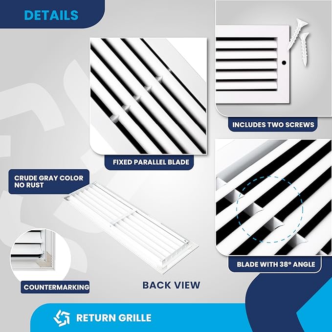 22x6 Inch (Duct Opening) Air Return Vent Cover Decorative – Premium Aluminum AC Vent Cover for Ceiling & Wall, Rustproof Grille, Ideal for Home HVAC Grille, Durable & Easy to Install by ACLAMINAIRE - Image 9