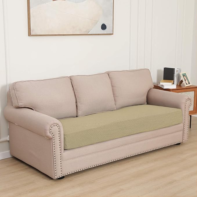 Easy-Going Stretch Cushion Cover Sofa Cushion Furniture Protector Sofa Seat Sofa slipcover Sofa Cover Soft Flexibility with Elastic Bottom(Oversized Sofa Cushion, Beige) - Image 2