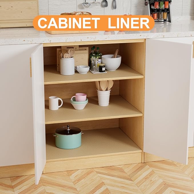 FLPMIX Shelf Liners for Kitchen Cabinets: 23 inch Wide Large Waterproof Under Sink Mat - Khaki Non-Adhesive Easy to Cut Drawer Liner for Pantry Shelves 23" W x 300" L - Image 2