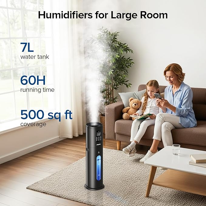 Humidifiers for Bedroom Large Room with Smart App & Remote Control, 7L/1.85Gal Room Humidifier, 4 Mist Levels Large Humidifier for Home Charcoal - Image 3