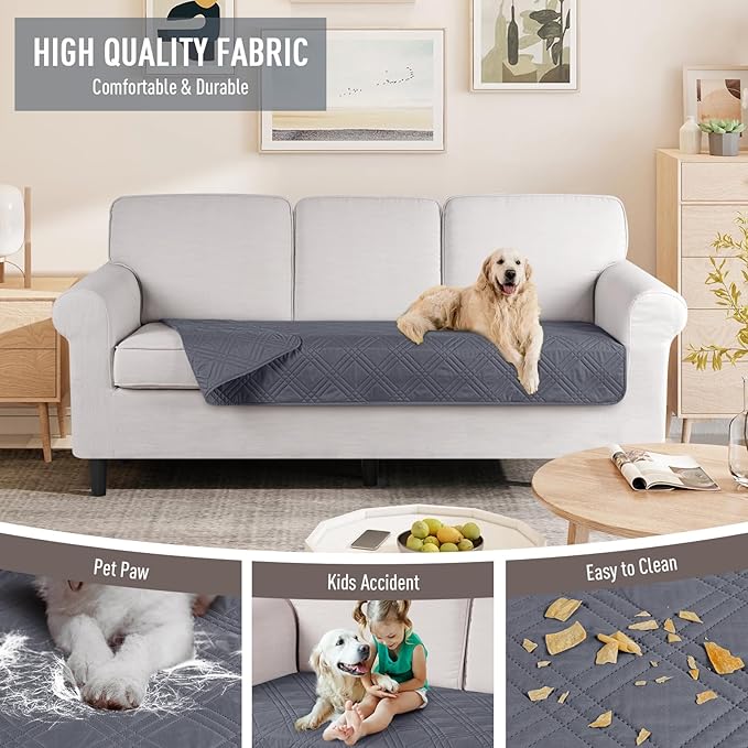 TAOCOCO 100% Waterproof Couch Cushion Cover Reversible Sofa Seat Cover for Dogs Pets Chaise Couch Cover for Sectional Sofas U Shape Couch Furniture Protector Sofa Slipcover(Sofa, Dark Grey) - Image 4