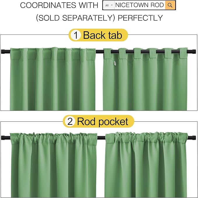 NICETOWN Blackout Curtain Panels for Living Room - (Forest Greencolor) 42x36 inch, 2 Panels Set, Room Darkening Blackout Drapes for Window - Image 3