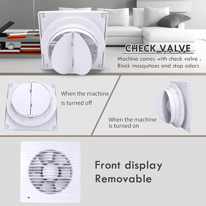 HUGOOME Exhaust Fan, 18W Ventilation Extractor with Anti-backflow Check Valve Ultra Thin, Window and Wall Mount Vent Fans for Kitchen Bathroom Greenhouse Garage (6 inch / 110V) Thin fan - Image 6