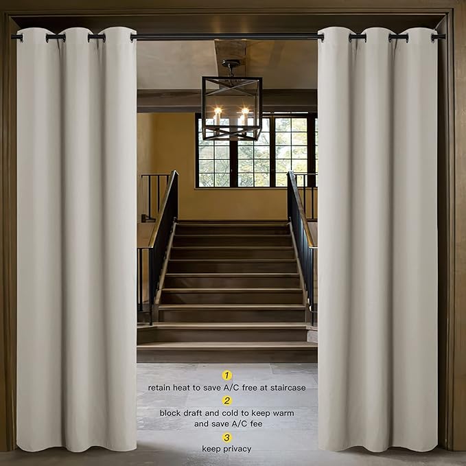 NICETOWN Natural Door Curtain for Doorway Privacy, Curtains 84 Inch Length, Room Divider Curtain Cover, Blackout Temporary Insulated Closet Curtain for Bedroom Closet (1 Panel, 5ft Wide) - Image 2