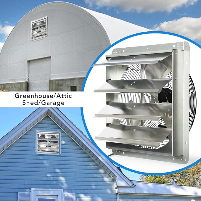 KEN BROWN 18 Inch Shutter Exhaust Fan, Gable Vent Fan, Wall Mount Ventilation, High Speed 2600 CFM, Automatic Aluminum Blades, for Garages, Shop, Greenhouse, Attic, with Power Cord - Image 8