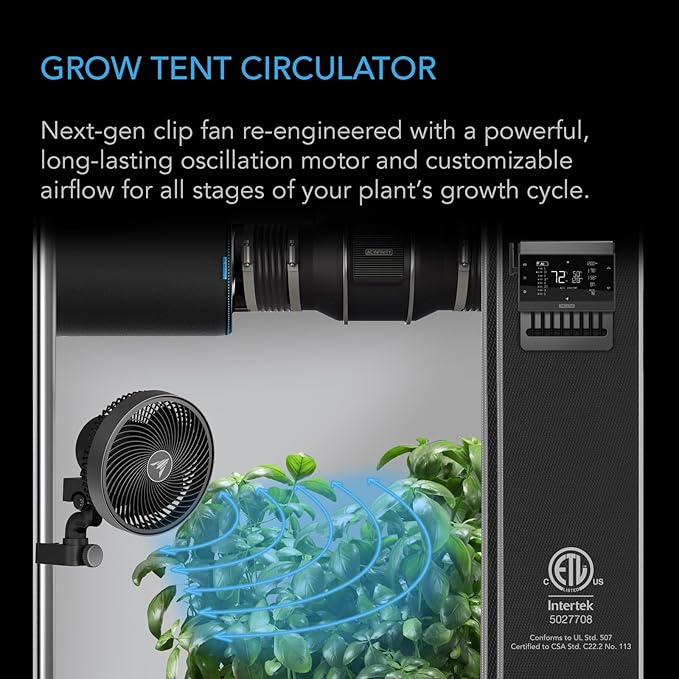AC Infinity CLOUDRAY S9, Grow Tent Clip Fan 9” with Redesigned Long-Life EC Motor, Custom 10 Dynamic Wind Speeds and 10-Level Oscillation, Weatherproof IP-54, for Hydroponics Circulation Cooling - Image 2