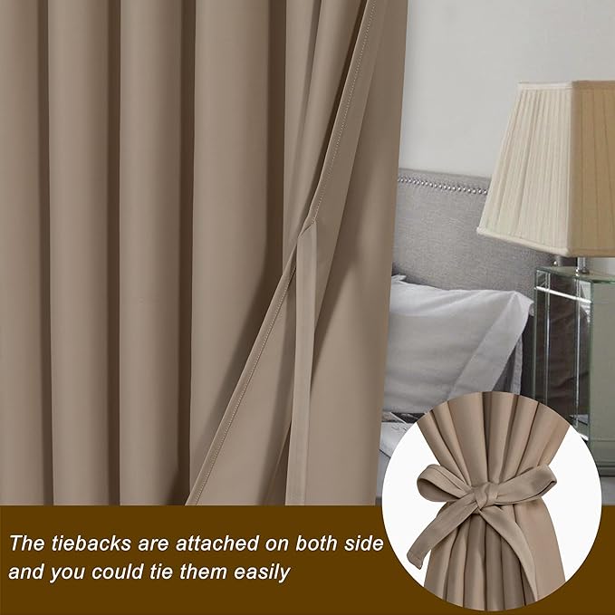 Hiasan Sliding Glass Door Blackout Curtains for Privacy,Thermal Insulated Grommet Curtain for Room Divider,Shared Office Space,Apartment,1 Drape Panels Sewn with Tiebacks,8.3ft Wide x 7ft,Camel - Image 2