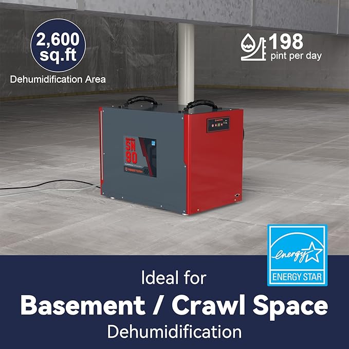 ABESTORM Crawl Space Dehumidifier, Energy Star 198 Pint Commercial Dehumidifier with Drain Hose for Basement, Crawlspace, Whole House, Portable, Auto Defrosting, Memory Retarting - Image 2