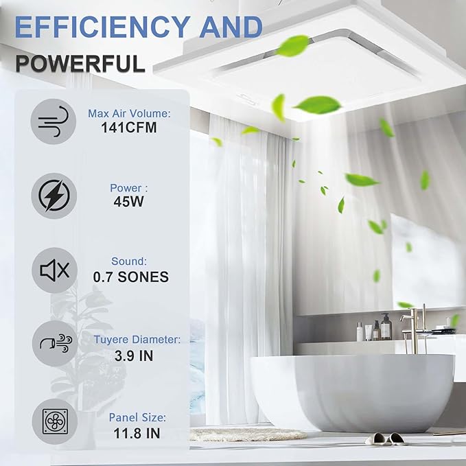 Bathroom Fan Ceiling Mount Exhaust Ventilation,141 CFM 0.7 Sones,4 Inches Duct,White,Very Quiet Ventilation and Exhaust Fan (No LED Lights) - Image 3