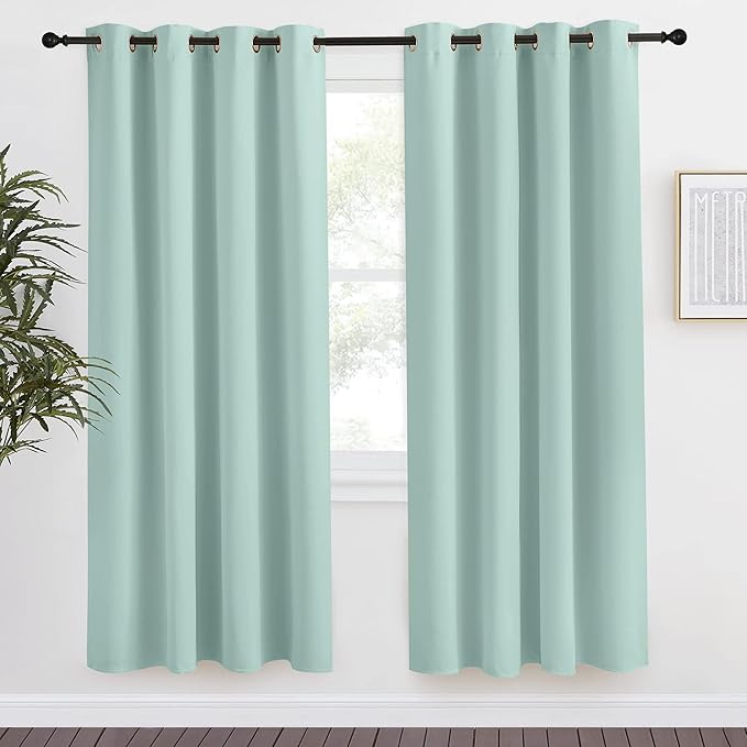 NICETOWN Kitchen Blackout Window Curtain Panel, Aqua Blue, 1 Panel, 55 by 78 inches Long, Home Fashion Thermal Insulated Solid Grommet Room Darkening Drape for Apartment by NICETOWN