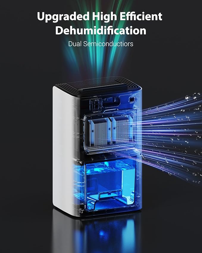 95oz Dehumidifiers for Home, 1000 Sq.Ft Dehumidifier with Drain Hose - Auto Shut Off, Timer, Sleep Mode & Drain Hose - 7 Color Light for Bedroom, Bathroom, RV - White - Image 3