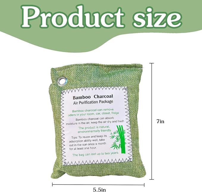 Bamboo Charcoal Air Purifying Bag, Activated Charcoal Odor Absorber Moisture Absorber Car Fresheners Odor Eliminator for Home Car Closet Refrigerator Shoe Smell Remover Gym Bag Deodorizer, Green - Image 6