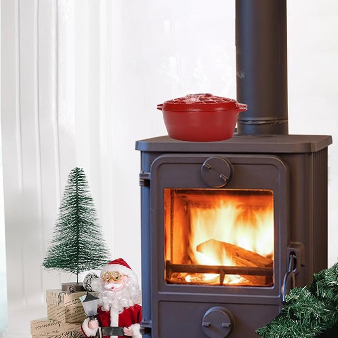 G Good Gain Wood Stove Steamer, Fireplace Humidifier, Cast Iron Humidifier for Stove, Matte Black Finish, Rust Resistant, Lattice Top, 2.5 Quart Capacity, Wood Burning Stove Indoor Decorative. RED - Image 2