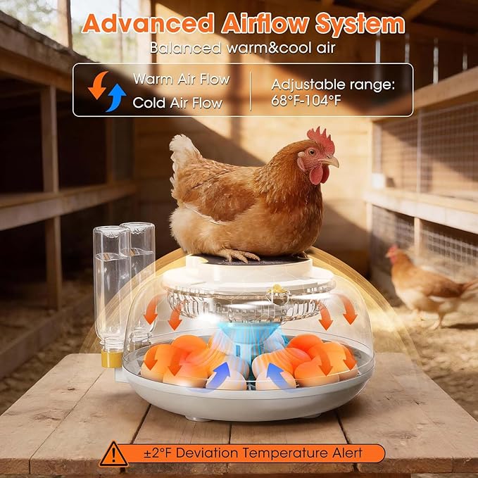 18 Egg Incubator with Automatic Egg Turning & Humidity Control, Built-in Egg Candler, 360° View Window & Dual-Size Trays for Chicken, Duck, Quail, Goose Eggs – Ideal for Farm, Classroom, Home - Image 3