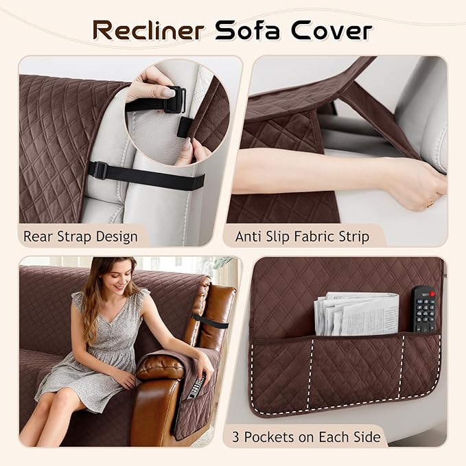 Arfntevss Waterproof Recliner Sectional Couch Covers for Reclining L Shape Sofa Cover Non Slip Washable L Shaped Slipcover Sets for Dog Furniture Protector (5 Seat with 1 Console Cover, Dark Brown) - Image 4