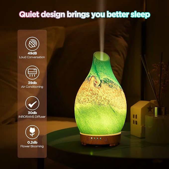 Vase Aroma Essential Oil Diffuser 160ml Art Glass Ultrasonic Cool Mist Scent Aroma Diffuser, Intermittent with Auto Shut-Off Timer Setting &7 Colors Night Light for Home-Ends of The Earth - Image 4