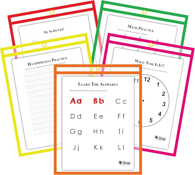 C-Line Reusable Dry Erase Pockets, 9 x 12 Inches, Assorted Neon Colors, 25 Pockets per Pack (40820) - Image 2