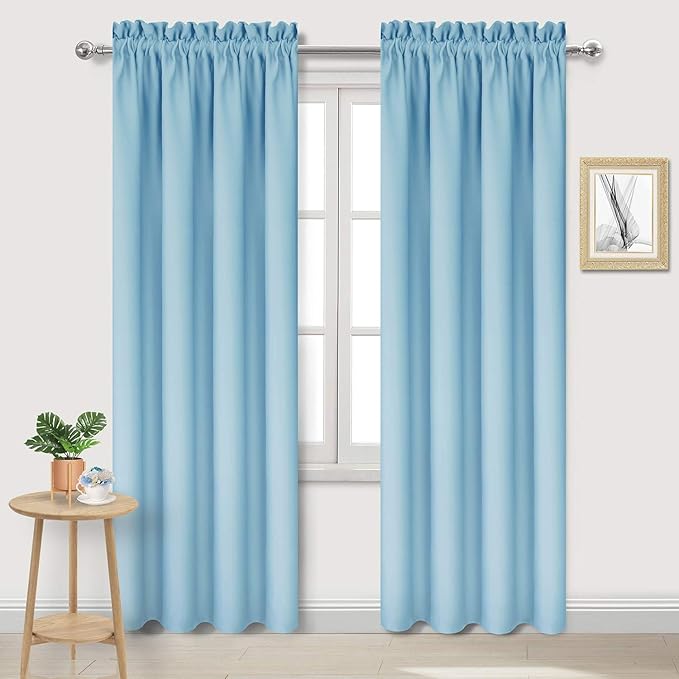 DWCN Blackout Curtains for Bedroom – Thermal Insulated Energy Saving Drapes for Living Room, Light Blue, W 38 x L 84 Inch, Set of 2 Rod Pocket Curtain Panels by DWCN