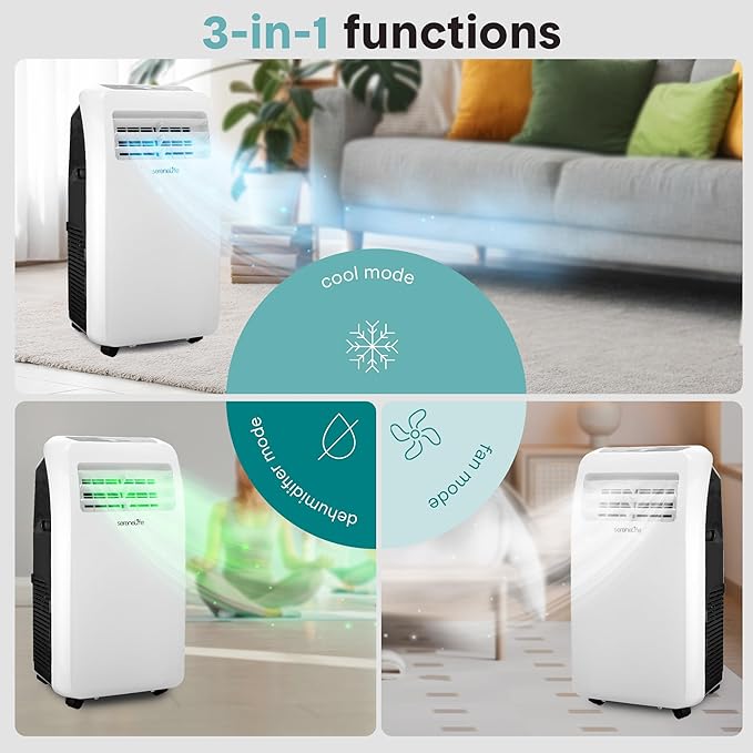 SereneLife Small Air Conditioner Portable 12,000 BTU with Built-in Dehumidifier - Portable AC Unit for Rooms up to 550 sq ft - Remote Control, Window Mount Exhaust Kit - Image 3